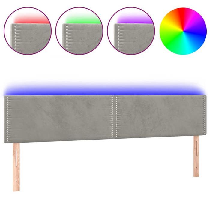 VidaXL Tête de Lit à LED Meuble de Chambre à Coucher Accessoire de Lit Double Tête de Cadre de Lit Intérieur Gris Clair 3121532