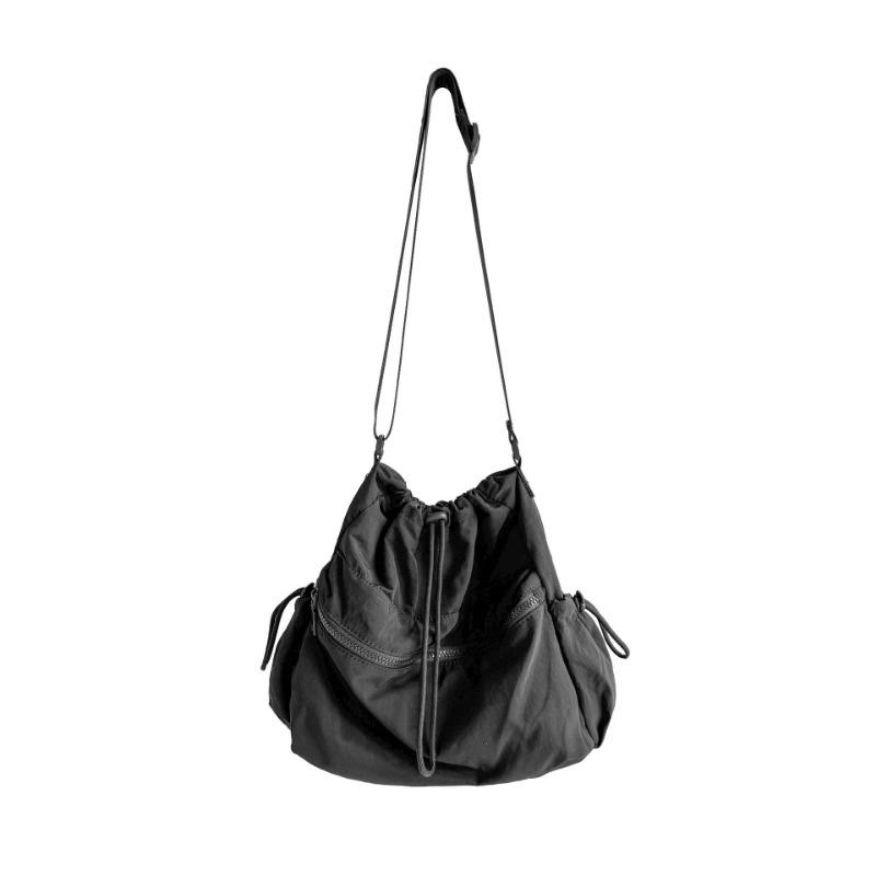 Nylon shoulder bag large capacity casual fashion tote bag drawstring pleated student class commuter messenger bag