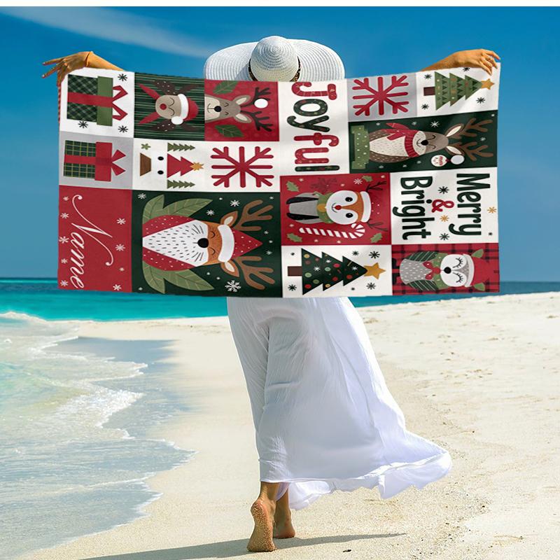 Custom Name Ultra-Soft Beach Towel with Christmas Theme,Ideal for Pool - Camping, Diving - Perfect Travel Essential, Vibrant Beach Towel.