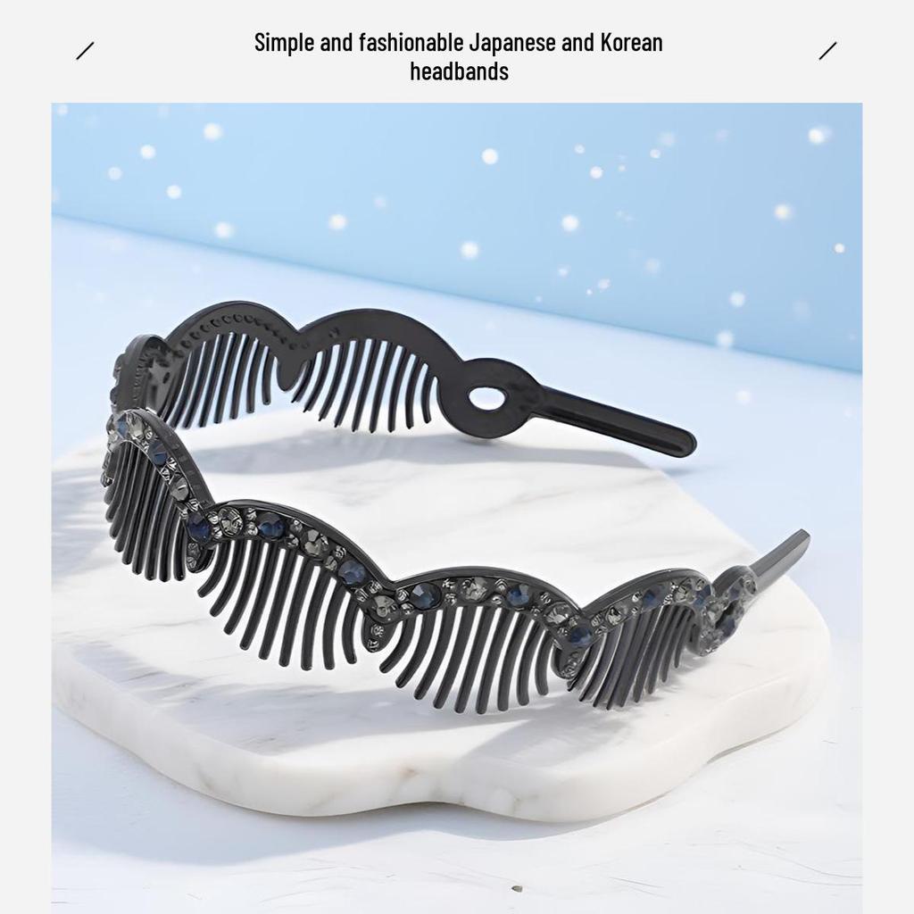 Korean Japanese Wave Bangs Clip: Rhinestone Non-slip Headband with Wide-edge Design