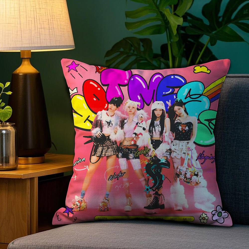 A-Aespas-K-Karina Kpop Style Girl Pillow Case Plush Fabric Soft Double Sided Print Sofa Cushion Cover Throw Pillow Covers