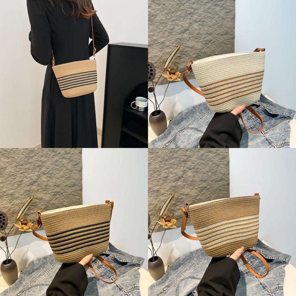 French Vintage Woven Bag For Women With Pu And Straw Material Ideal For Casual Daily Use