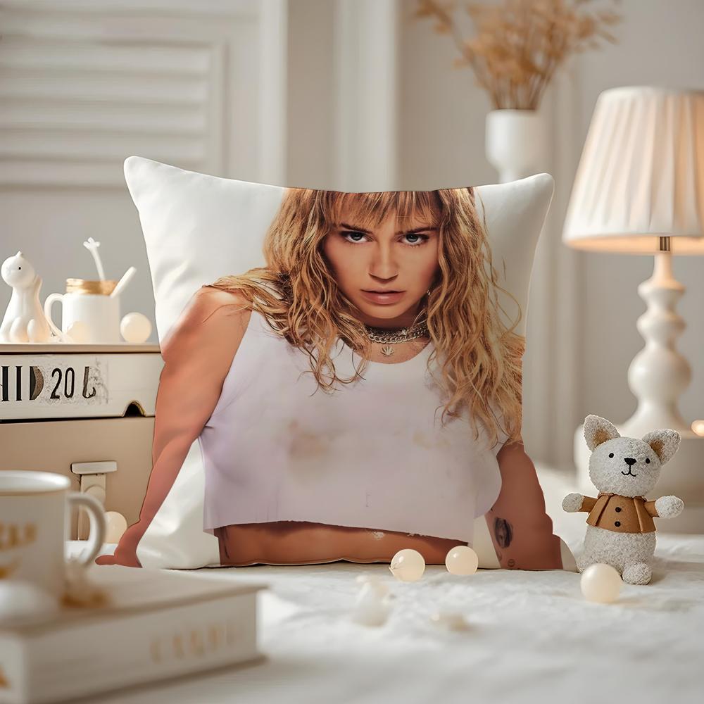 Cushion Cover Anti-dustmite Pillowcase Invisible Zipper Silky Short Plush Sofa Cushion Cover Miley Cyrus Singer
