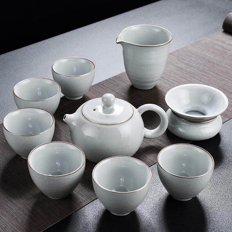 Ru Kiln Ceramic Kung Fu Tea Set - 9-Piece Fanchen Xishi Pot