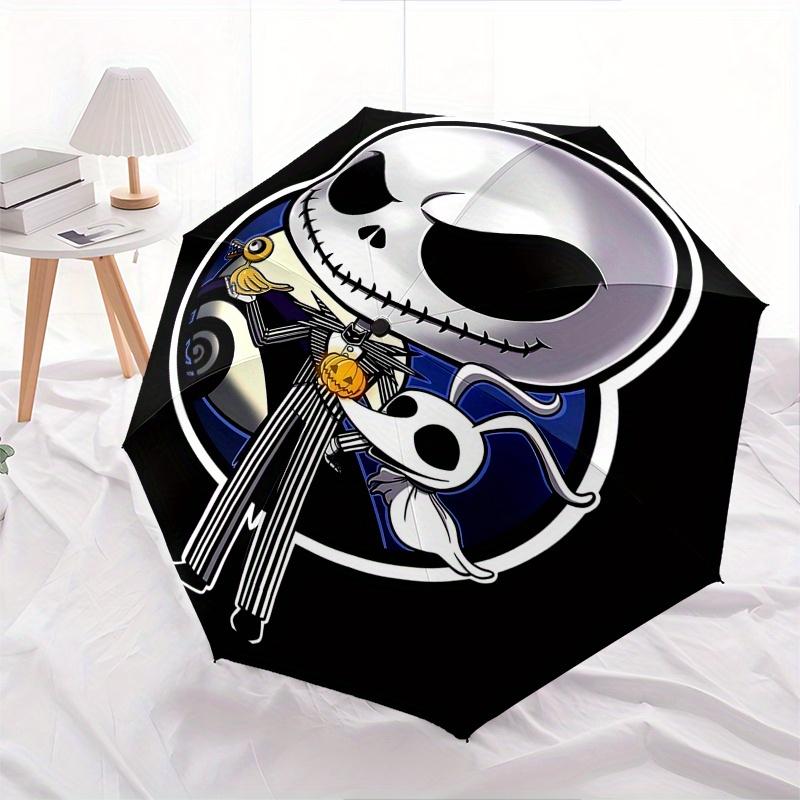 1 Automatisches Öffnen Jack Skellington, Kürbiskönig-Thema, Bunter 8-Rippen Tragbarer Regenschirm für Damen und Herren, Ein Kompakter Begleiter für den täglichen Weg