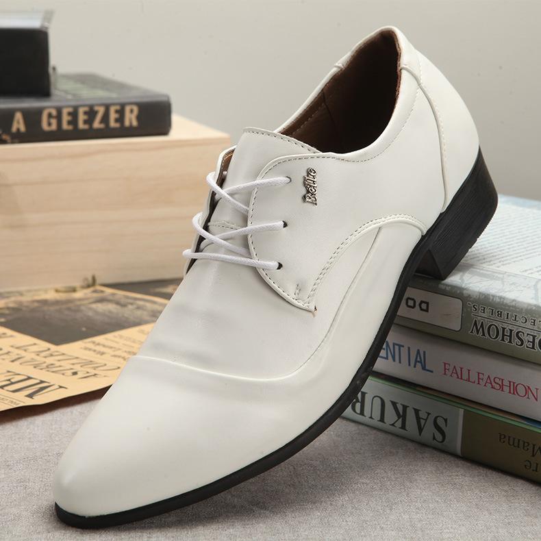 Korean Style Spring and Summer White Pointed Lace Up Men's Business Formal Wear British Casual Shoes