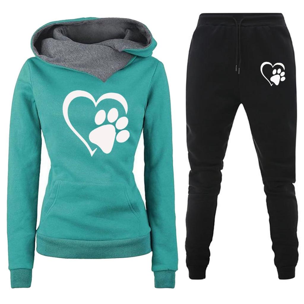 Spring and Autumn Winter Casual Sportswear Set with Love Letter Printed Women's Hoodie and Sweatshirt Set Trendy