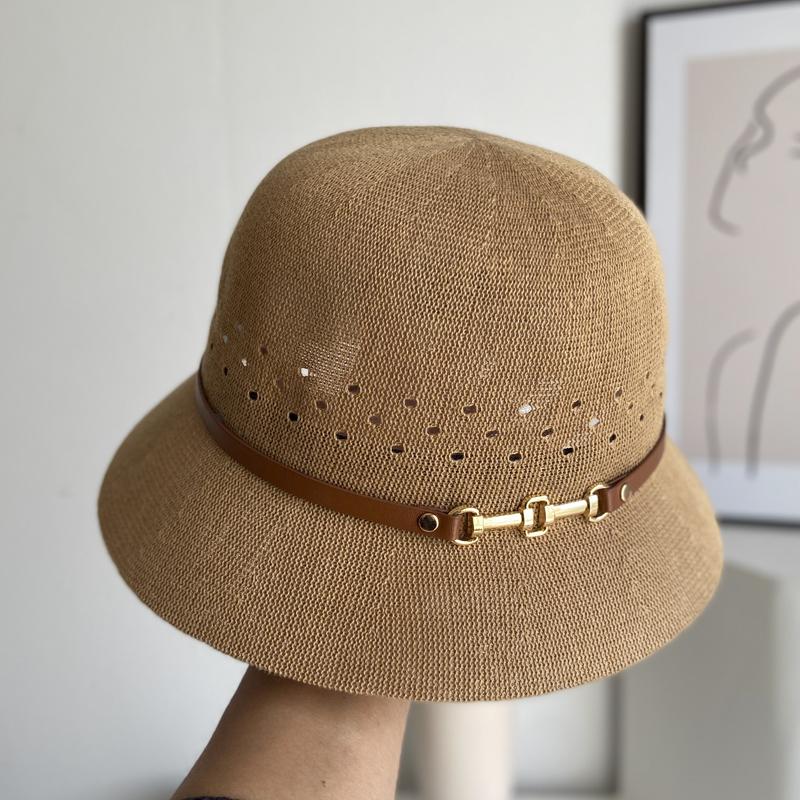 Hat Women's New Hollow Knitted Belt Bucket Hat Face Small Sunscreen Hat Top Hat