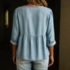 Women’s Loose Fit Denim Button Down Blouse Long Sleeve Casual Peplum Top with V Neck and Front Pocket Design