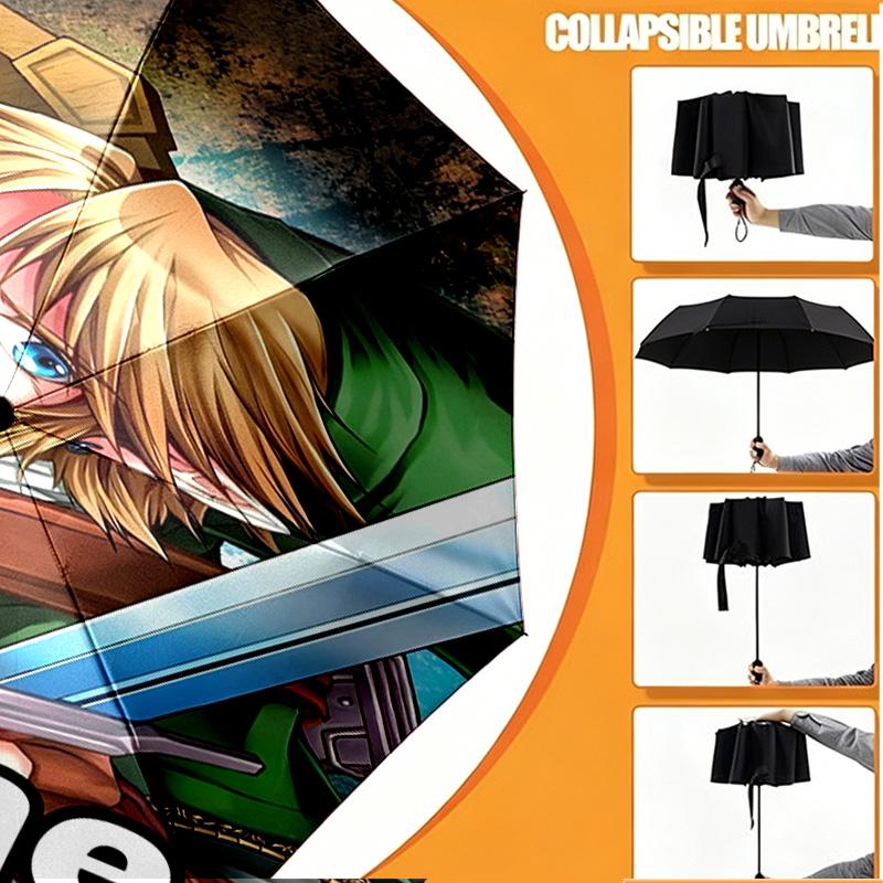 Custom Name Personalized The Legend of Zelda Print Umbrella, Auto Open Close, 8‑Rib Sturdy Frame, Commute Camping Hiking Use, Birthday Gift