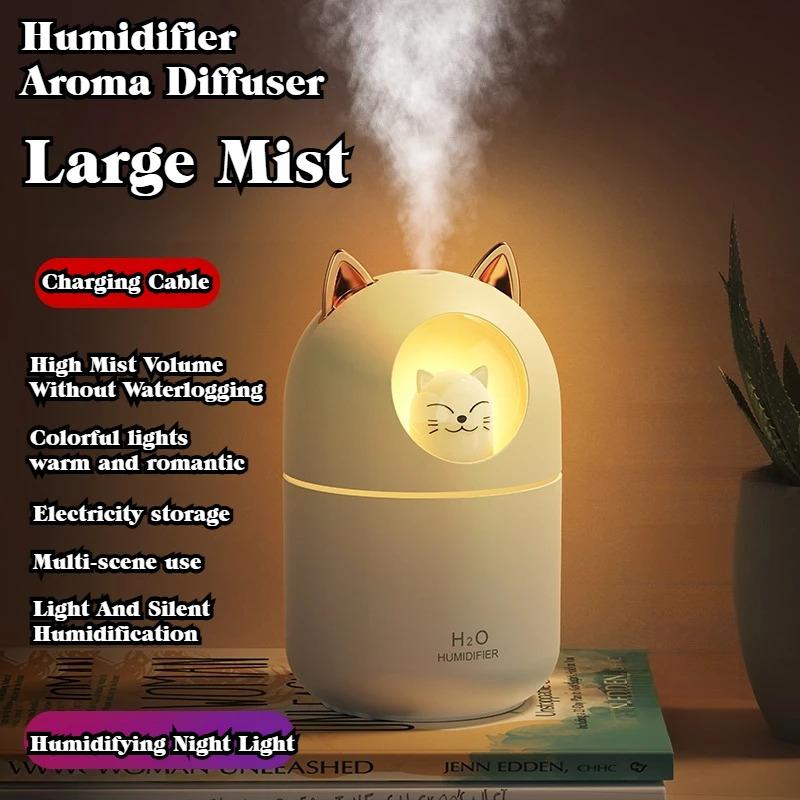 2026New Portable 300ML Cat Shaped Humidifier USB Aroma Diffuser Ultra Silent Household Bedroom Office Car with LED Mist Spray