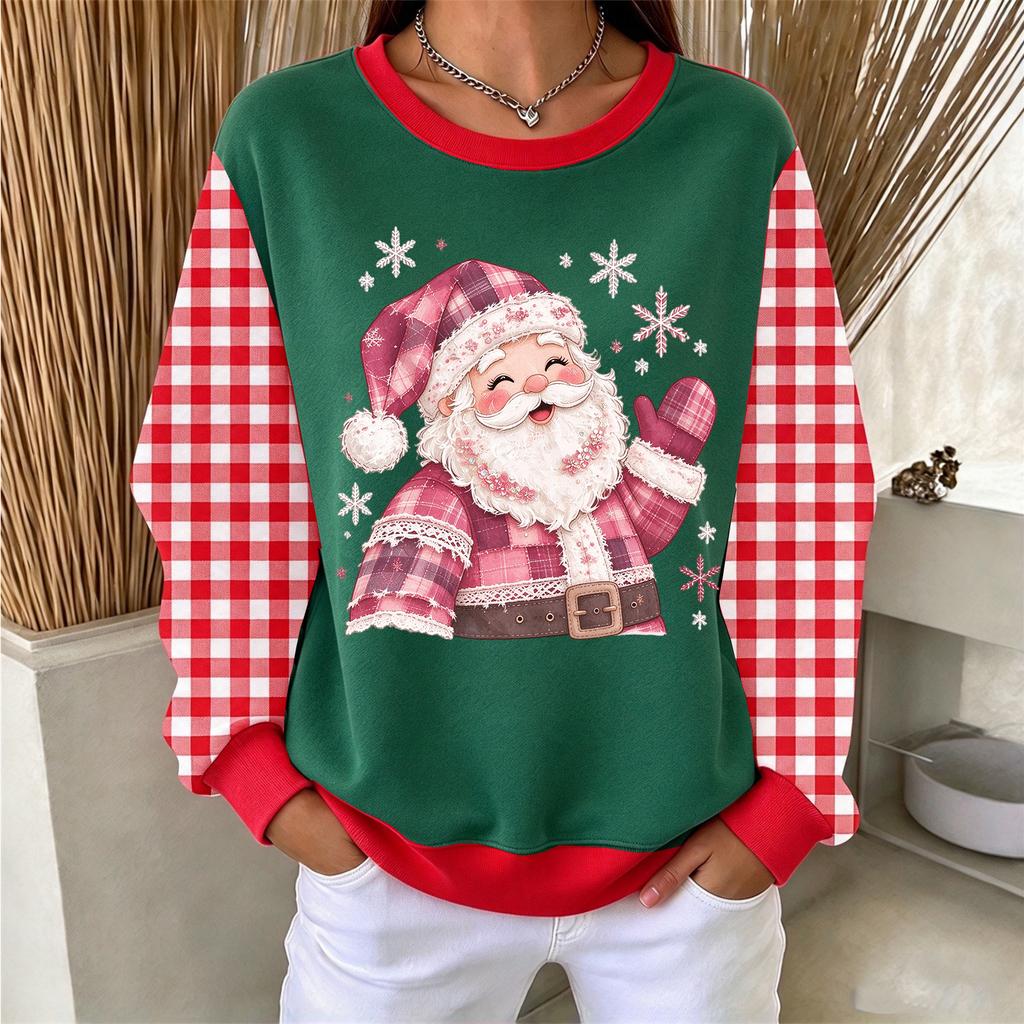Women's Festive Christmas Print Crewneck Pullover Sweatshirt for Holiday Casual Wear