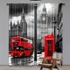 2 Stück - Vorhänge mit Retro-Druck einer britischen Straßenszene, Schlaufenvorhänge, Schlafzimmer und Wohnzimmer, Heimdekoration, Raumdekoration