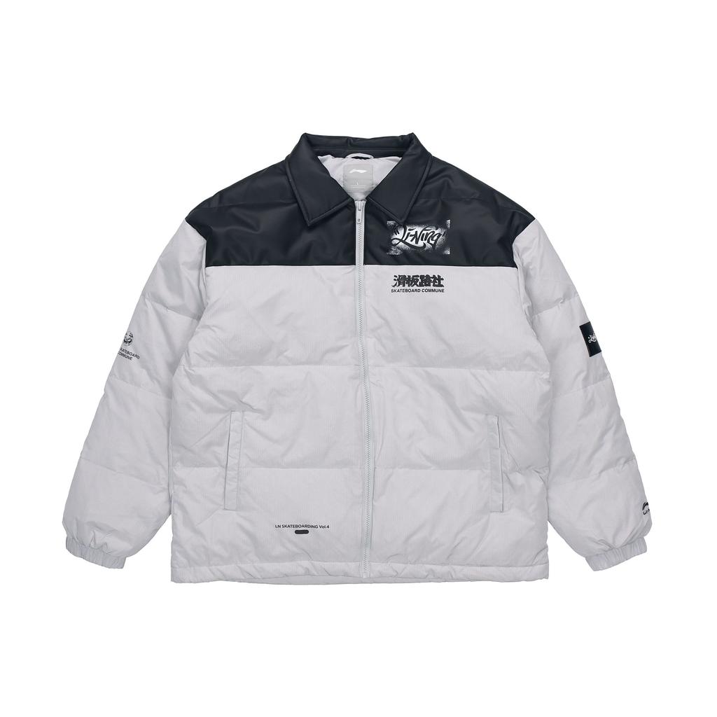 Li Ning Skateboarding Windproof Warm Long Sleeve Down Jacket Men Outerwear Coin-Gray AYMR117-6