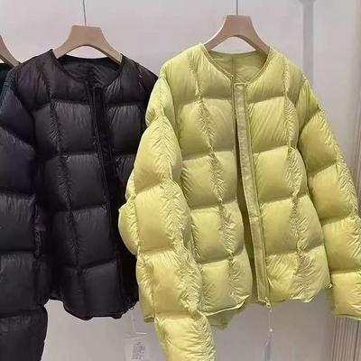 Winter Minimalist Solid Color Crew Neck Quilted Jacket Korean-Style Women's Versatile Warm Slim-Fitting Cotton-Padded Coat