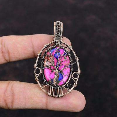 Pendentif Turquoise Dahlia Rose Kingman Naturel Enveloppé de Fil de Cuivre Pendentif Pierre Précieuse Bijoux en Cuivre Faits Main Pendentif Arbre de Vie Cadeau Pour Lui