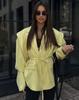 Women's Fashion Padded Shoulder Suit Jacket with Tie-Waist