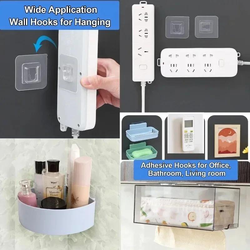 Selbstklebende Wandhaken, transparent, doppelseitig, Haken für Küche, Badezimmer, Aufbewahrung, Kleiderbügel, Stecker, Saugnapfhalter, Home Organizer