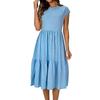 Women’s Short Sleeve Crew Neck Tiered Midi Dress Casual Loose Fit Solid Pattern Soft Lightweight Fabric Summer Wear