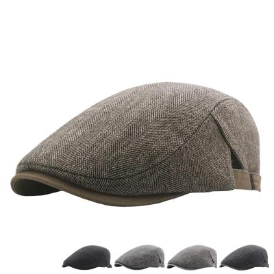 Big Head Circumference Beret Autumn and Winter Men's Fleece Thermal Cap Striped Forward Hat British Newsboy Hat
