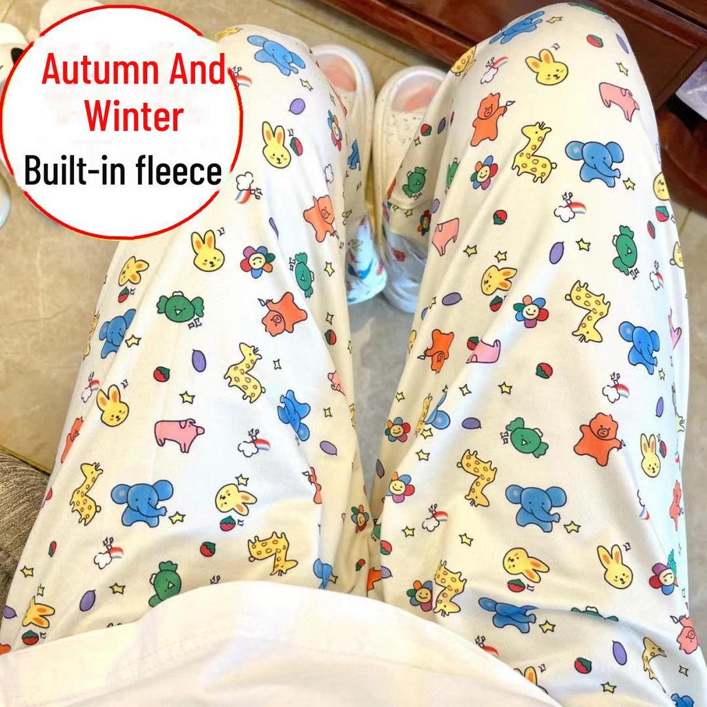 Dámské teplé fleecové pyžamo s rovnými nohavicemi: Podzimní/Zimní Ležérní Kalhoty na Chůzi & Venkovní Nošení