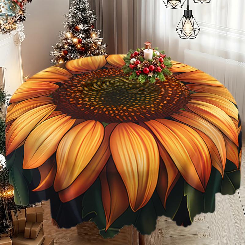Vibrant Sunflower Pattern Tablecloth - Easy-Clean PolyestPicnic Accessorieser, Perfect for Picnics, Camping, Weddings, Parties, Christmas