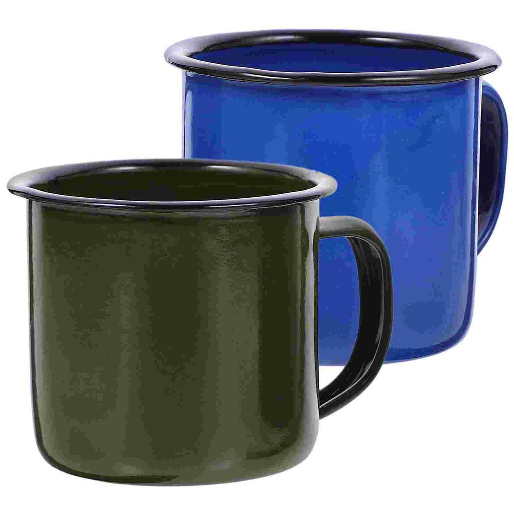 2Pcs Premium Enamel Mug Drinking Cup Creative Coffee Tin Vintage Painted Retro Beverage Container Water Glass for Home bar use
