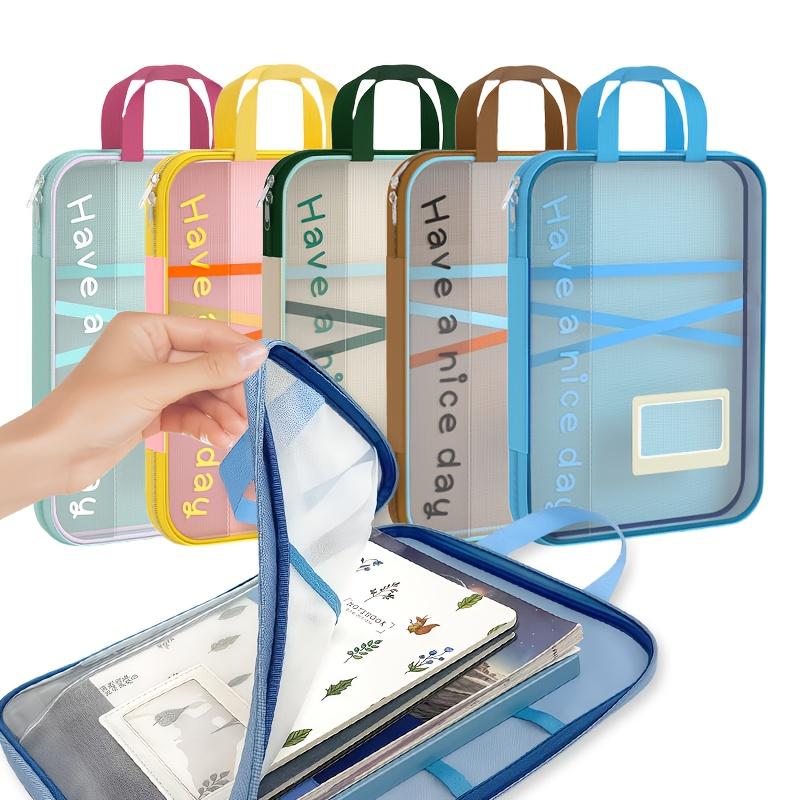 Gradient Mesh A4 File Folder, 4-layer Classified Storage, Portable with Handle, Ideal for Student and Office Use.
