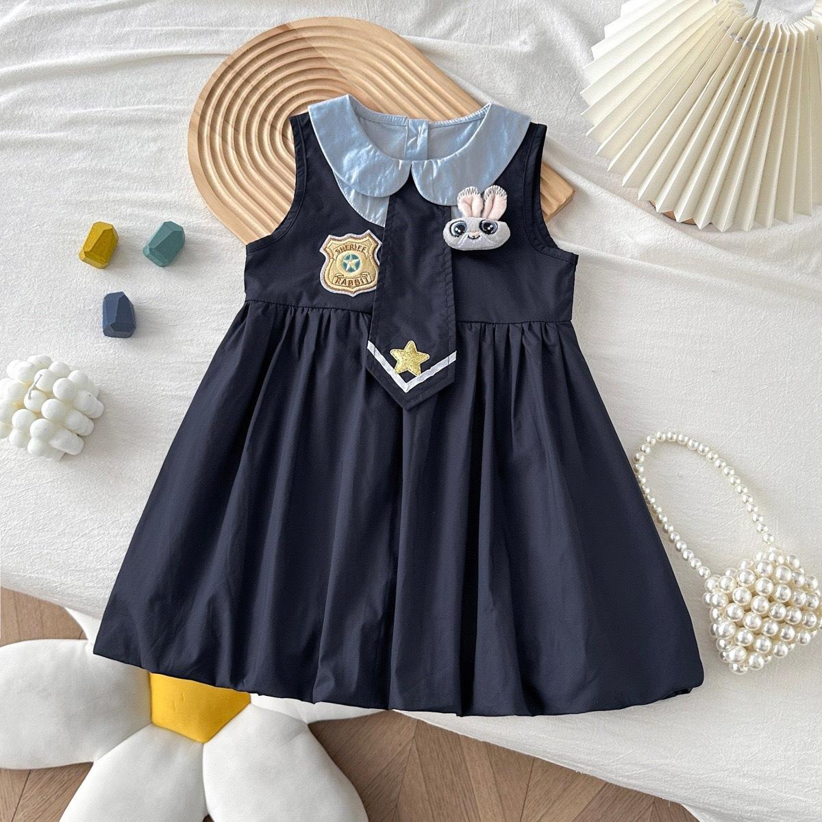 Summer Girls Cartoon Rabbit Sleeveless Vest Dress Preppy Cotton Dress For Kids 90cm