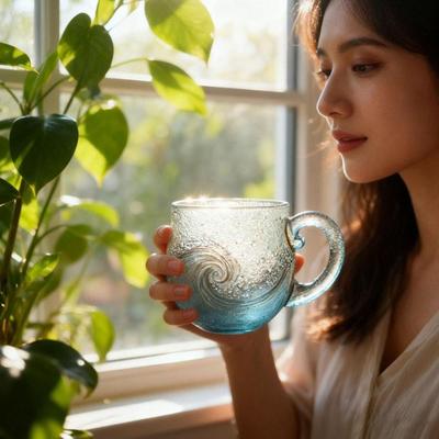 301-400ml Handmade Sea Glass Wave Mug Home Desktop Decoration Ornaments Ocean Enthusiast Holiday Gift