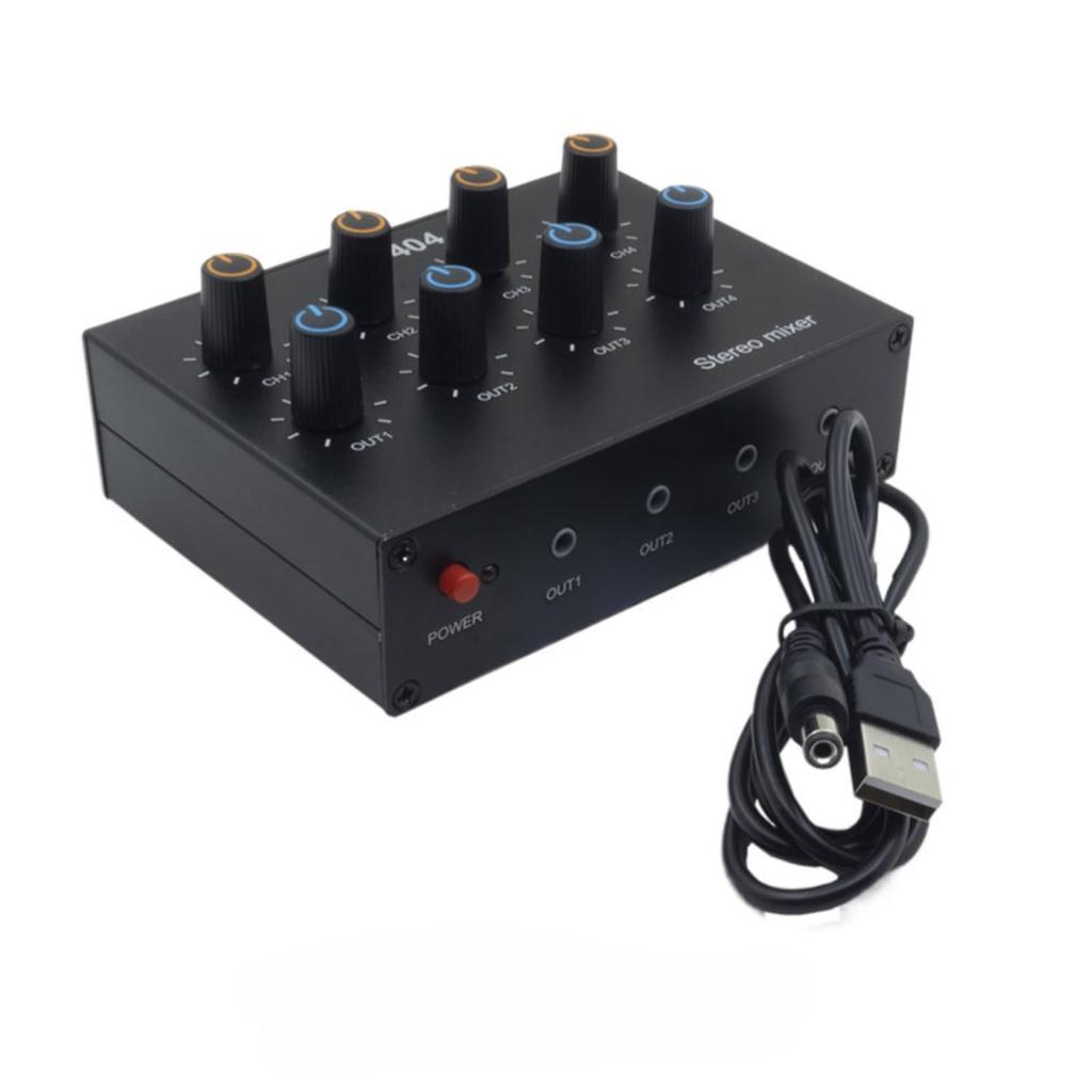 Kicucn Audio AUX Mixer with Individual Volume Controls for Each of the 4 Inputs and Ideal for Studio and Stage Performance 3.5mm Mixer, 4-Way
