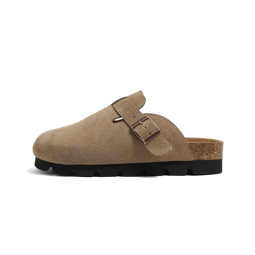 Thick-soled Leather Boken Shoes Women's Cork Heightening Slippers Flat-soled Fishing Boken Shoes Korean Version Retro Bag Head Half Slippers