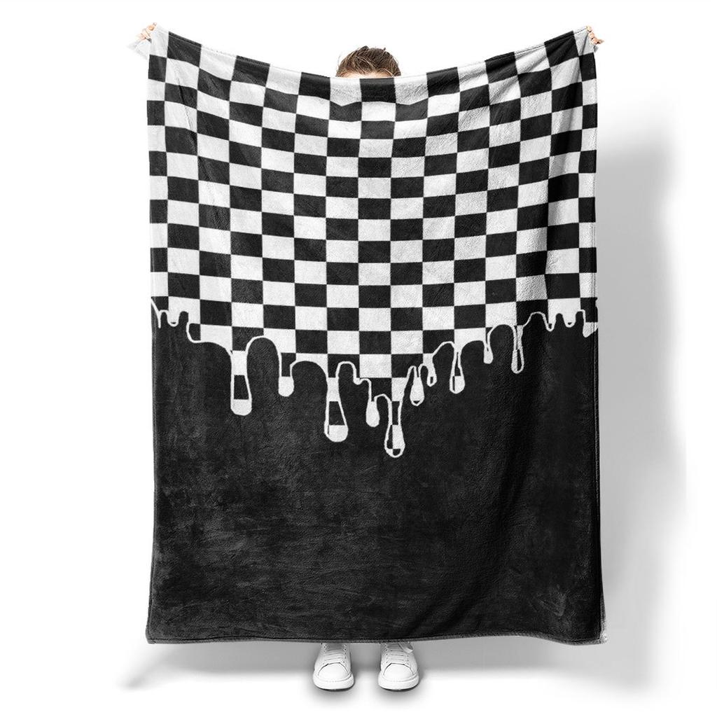 Minimalist Checkered Drip Flannel Throw Blanket Soft Cozy Fleece for Home Office Sofa Car All Season Gift