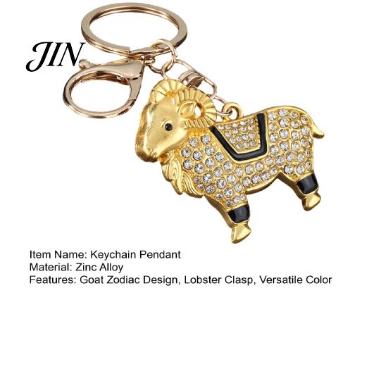 Rhinestones Inlaid Keychain Zodiac with Rhinestones, Sheep Design Bag Pendant, Chinese New Year Lucky Durable Metal Key Charm, Feng Shui Ornament for