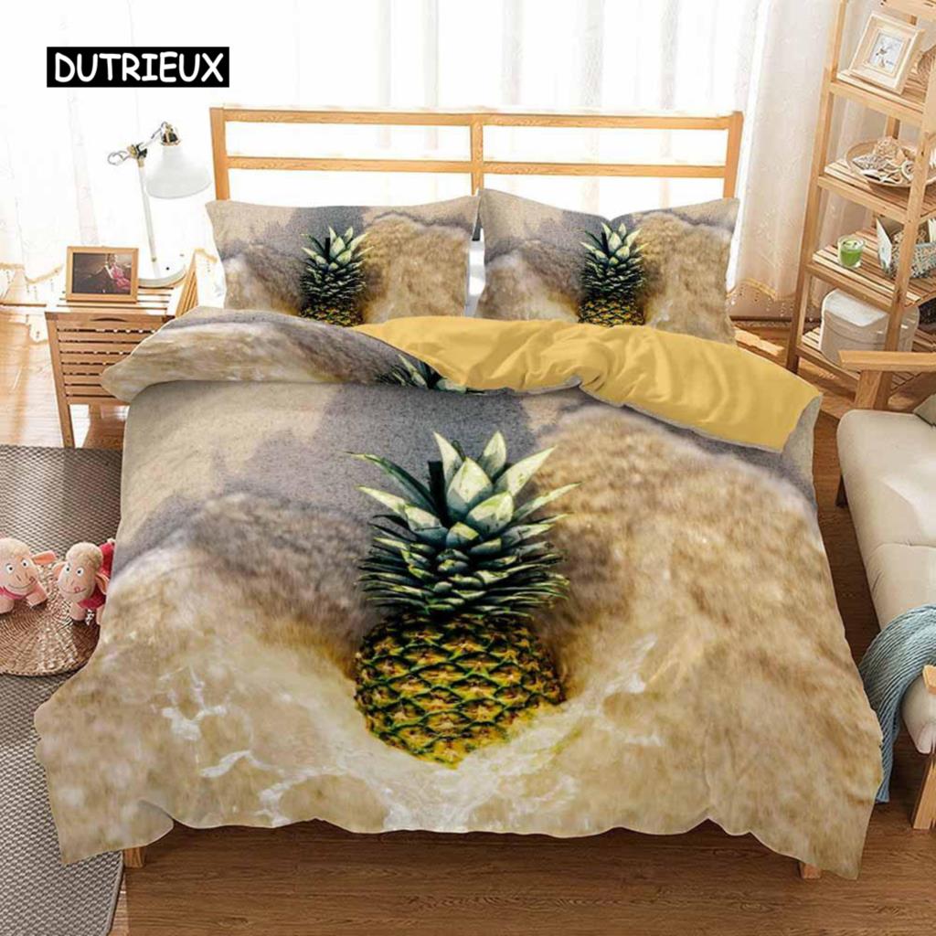 Pineapple Duvet Cover Set Queen Size Microfiber Kid Colorful Pineapple Twin Bedding Set Fruit Theme Hello Summer Comforter Cover