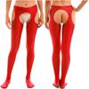 Womens Glossy Cutout Pantyhose Mid Waist Tights Crotchless Design Elastic Waistband Sheer Leggings Skinny Pants