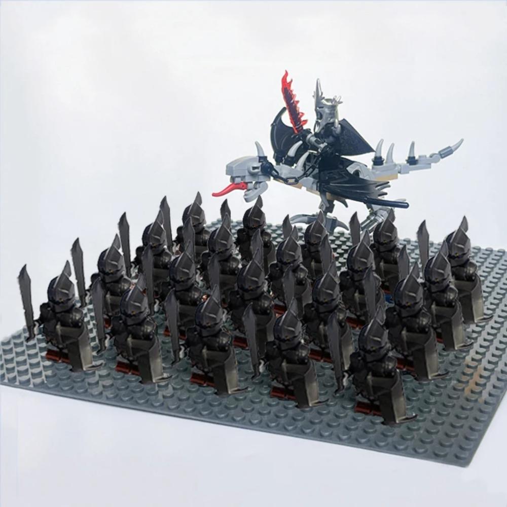 New 21Pcs Solider Uruk Hai Army Figrues King Angmar With Fell Beasts Shield Sword Bow Spear Weapons Kid Toys