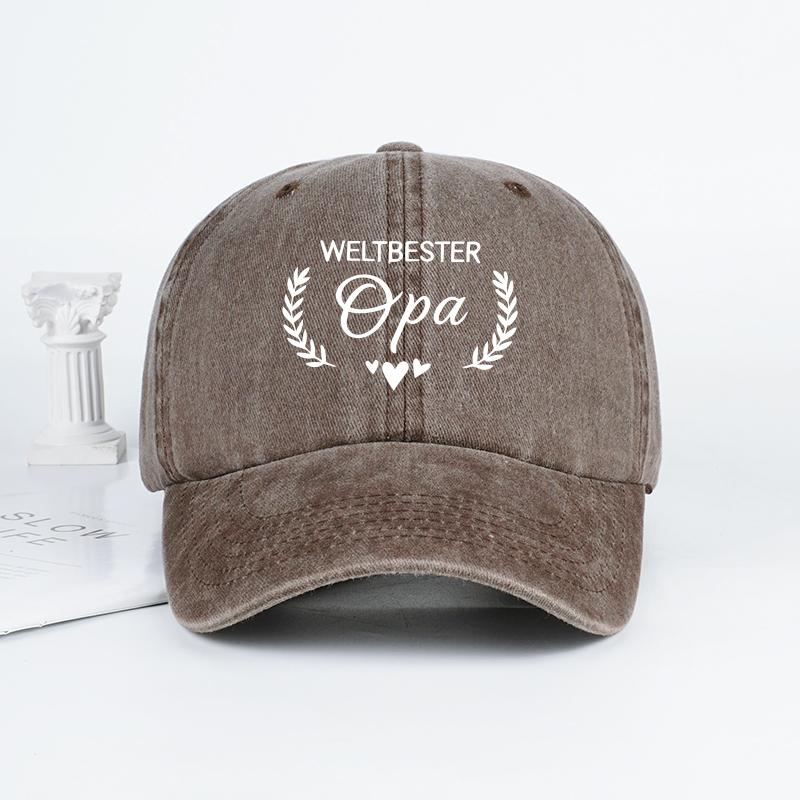 WORLDS BEST Grandpa Laurel Leaf Heart Print Washed Baseball Cap Warm Retro Fashion Trend Perfect Grandpa Gift for Daily Commu