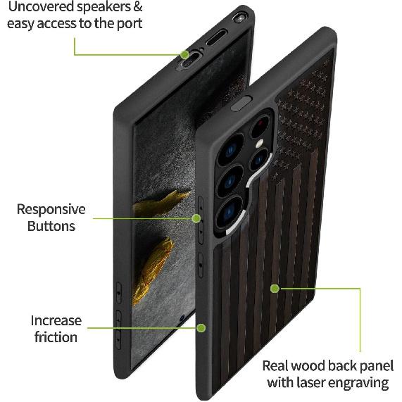 Carveit Wood Case for Galaxy S24 Ultra Case [Natural Wood & Black Soft TPU] Shockproof Protective Cover Unique Wooden Design Compatible with Samsung
