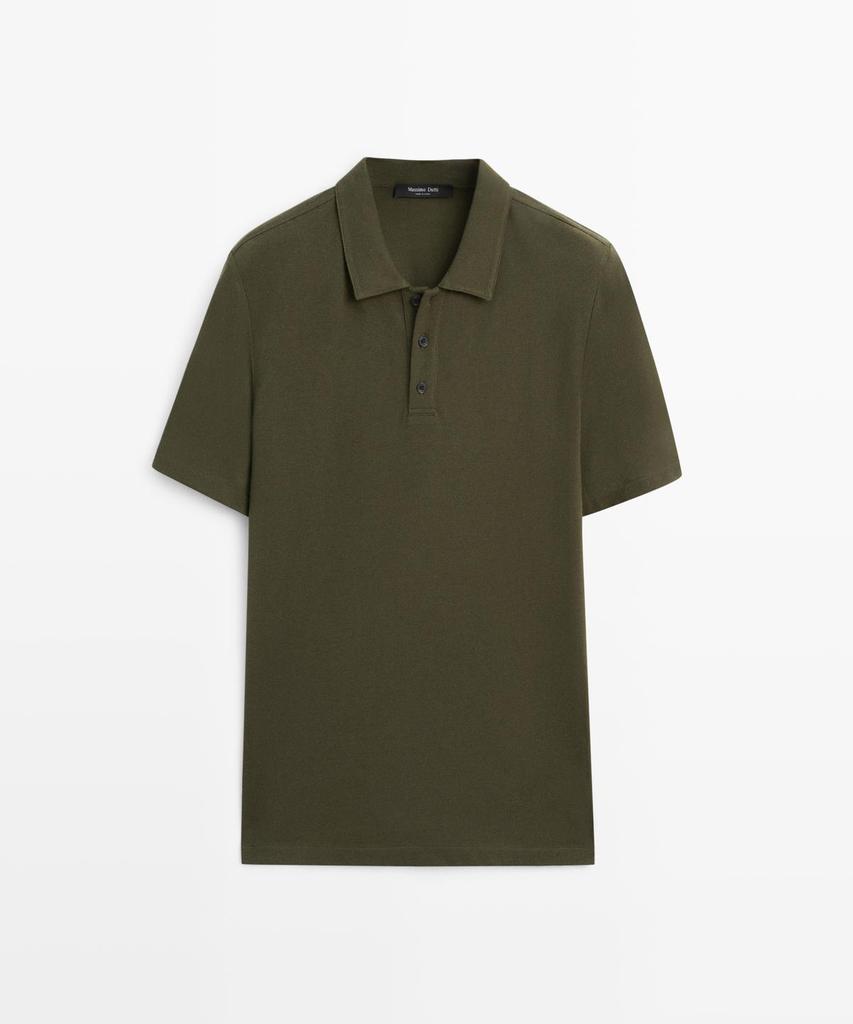 Masimodutti Micro Textured Cotton Blend Polo Shirt