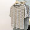 Korean Style Women's Niche Cartoon Embroidery Striped Half-Sleeve T-shirt