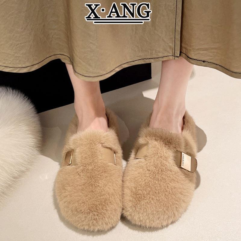 Beautiful Mink Fluffy Slippers Women Wear Autumn and Winter New Thick-soled Fluffy Shoes Bag Head Cotton Slippers