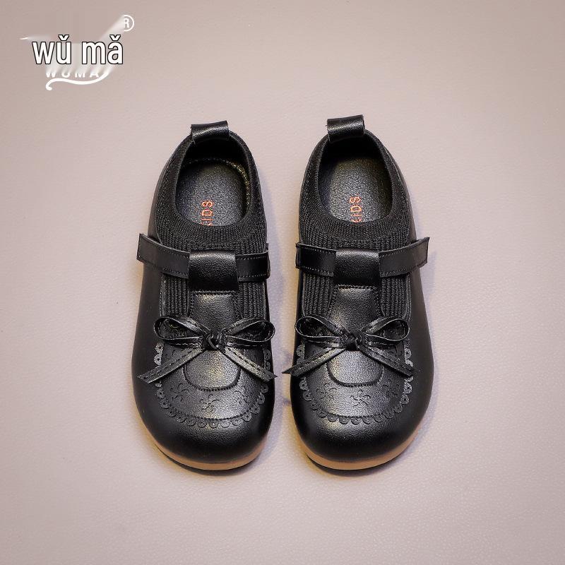Wuma 2025 Girls' Princess Bow Shoes - New Spring/Fall Soft Sole Leather Flats