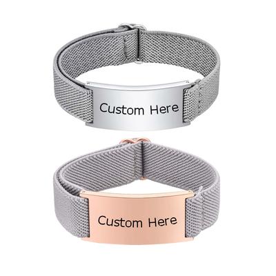 Vnox Kostenlose Gravierte Gebogene Platten Armbänder Elastisches Armband für Männer Frauen, Edelstahl Verstellbares Band, Personalisierter Schmuck
