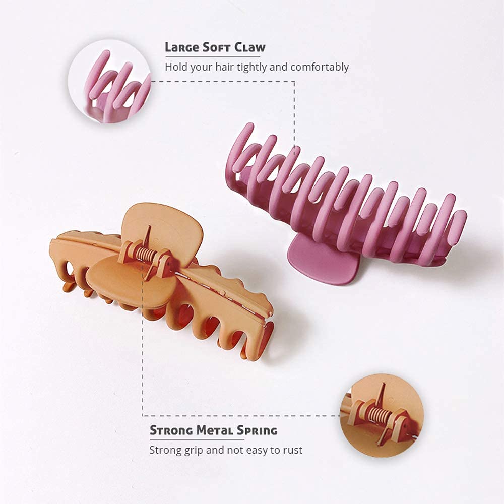 Hair Claw Clips – 4 Pcs Matte Plastic Large Hair Clips – Big Hair Claw Clips for Women, Strong Hold Hair Claw Clips for Thick Hair – 4-inch