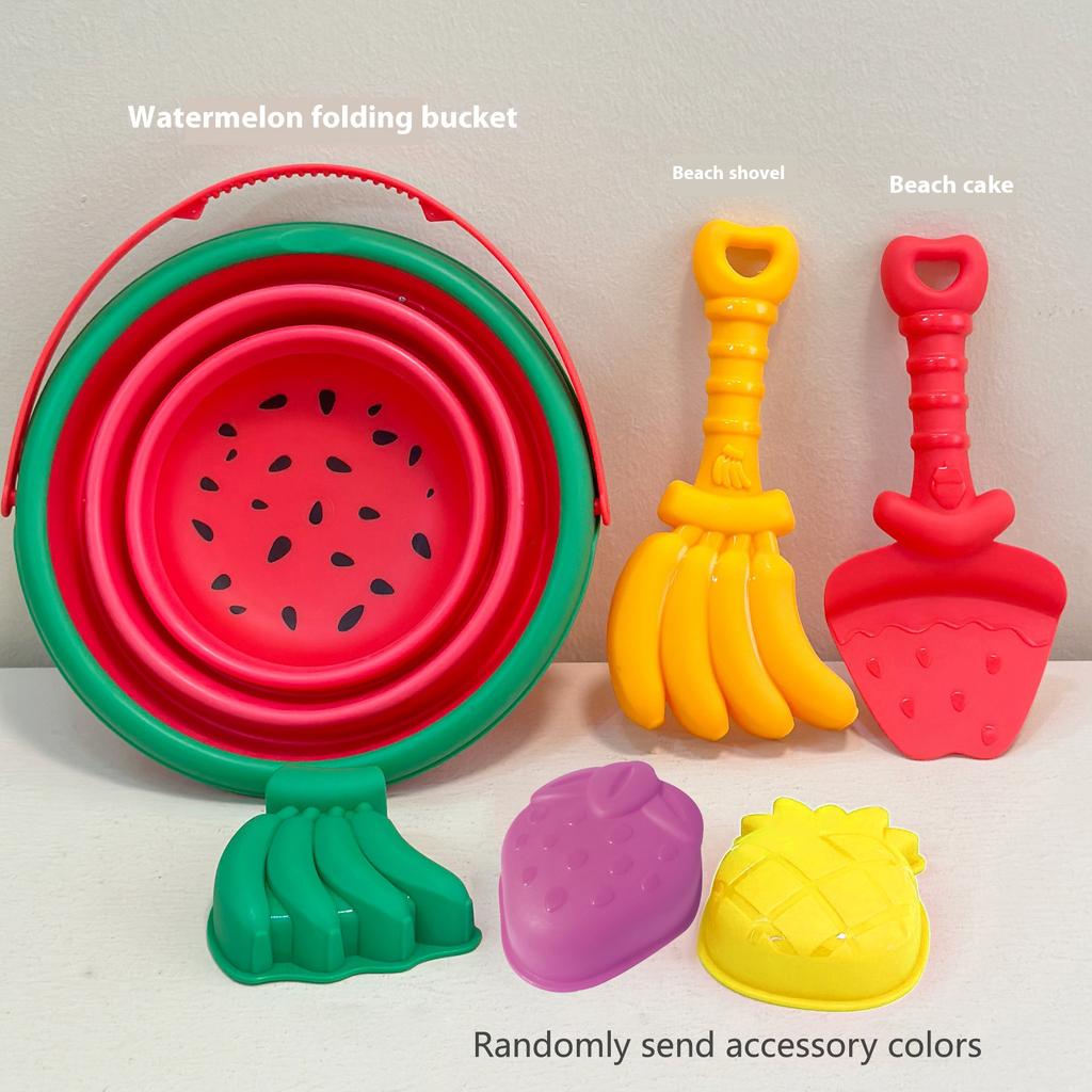 Faltbares Eimer-Strandspielzeug-Set, kreative Sandwerkzeuge und Fruchtformen - perfekt zum Spielen und Reisen
