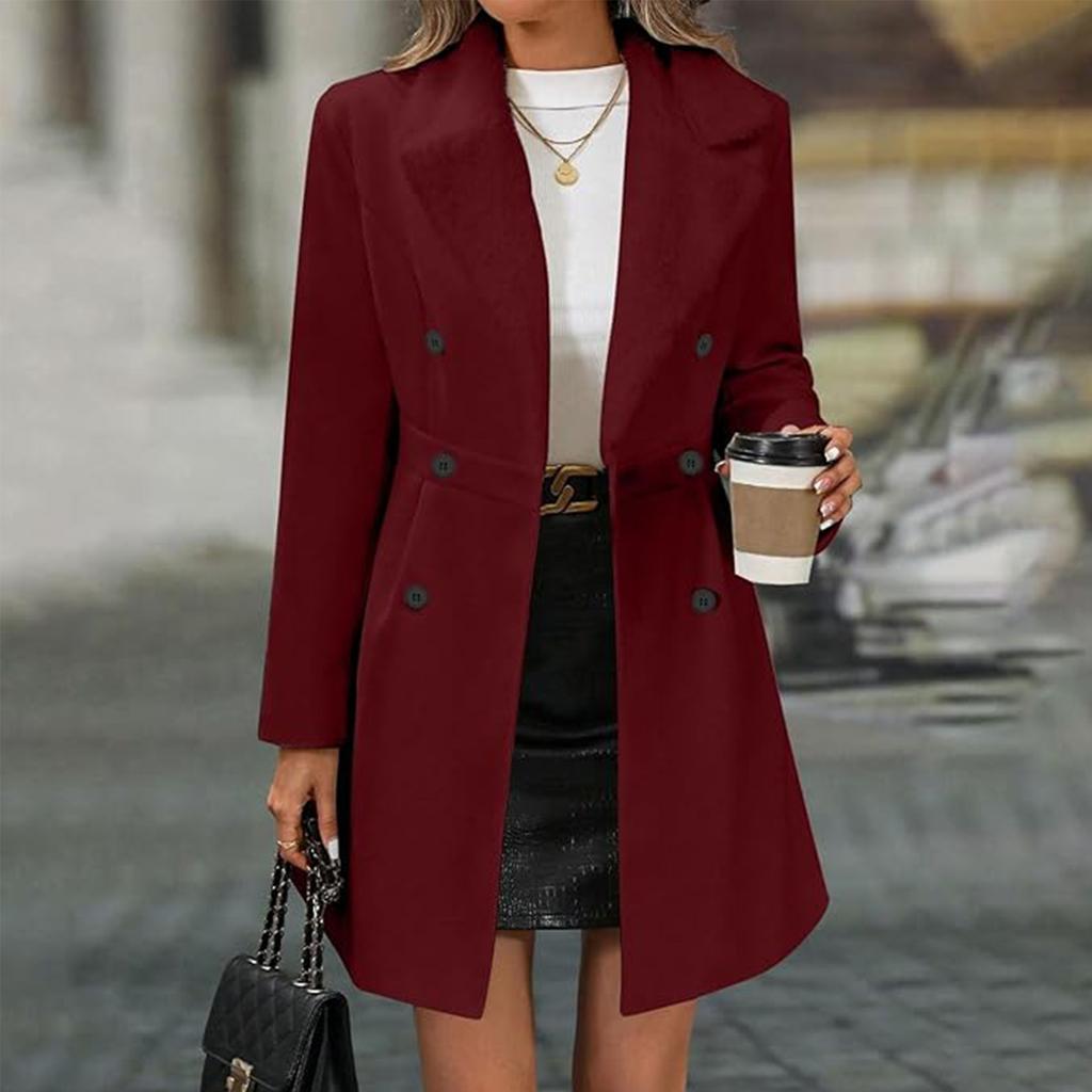 Damen Freizeit- und Modejacke Einfarbig Revers Doppelknopfmantel