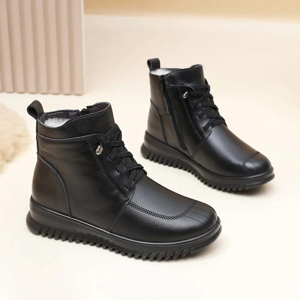Women's Boots Autumn and Winter Thick Cowhide Cotton Shoes Women's Winter Boots Real Wool Soft Soled Non Slip Leather Boots