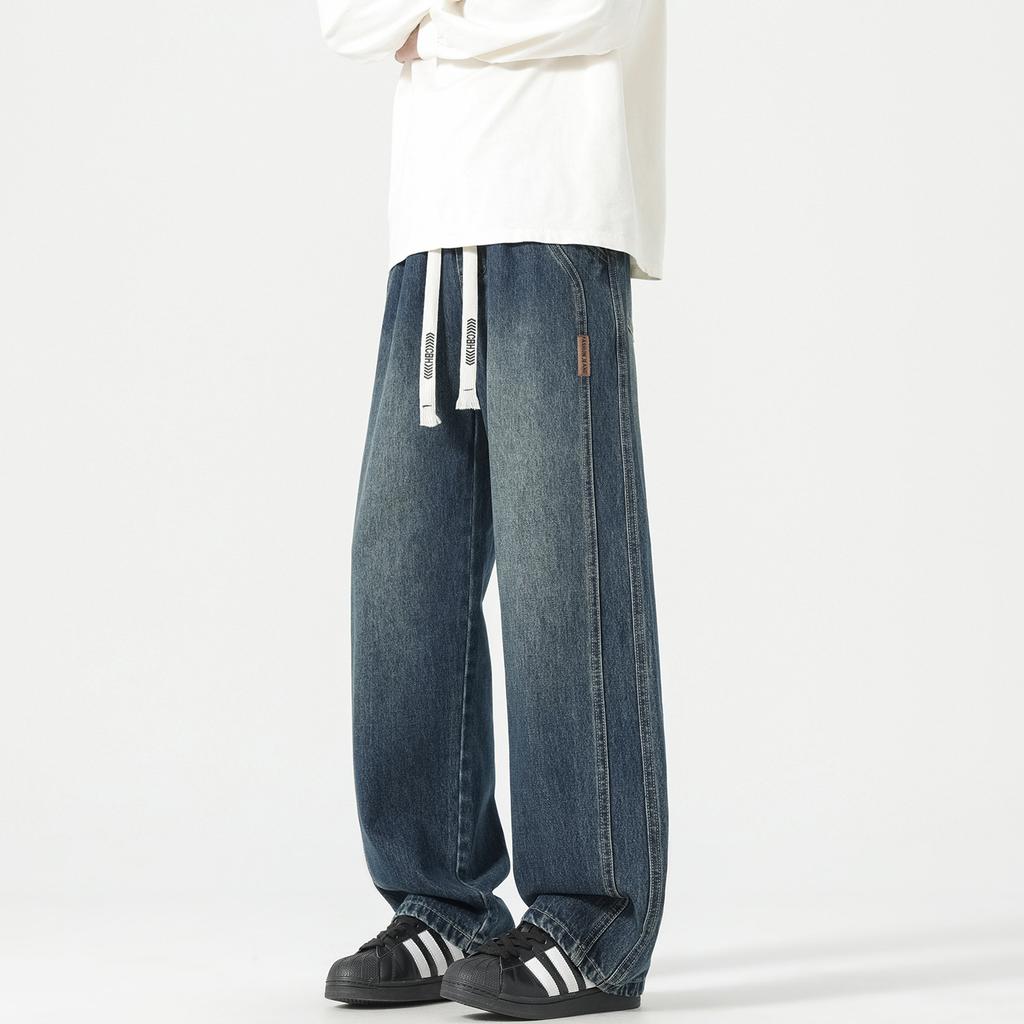 American High Street Trendy Brand Washed Jeans Men's New Loose Casual Wide-leg Straight Commuter Long Pants