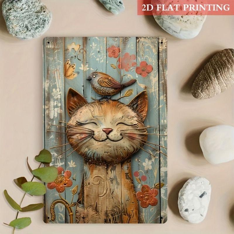 Vintage Style Metal Tin Sign Cute Cats Dogs for Cafe Interior